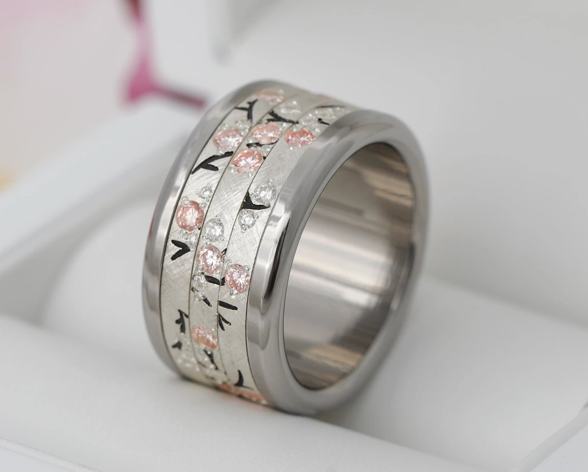 Innenring aus Silber (Medium Addon) Hanami 02 mit Diamanten und "Pur" rosa Diamanten für mood Luxus-Ring