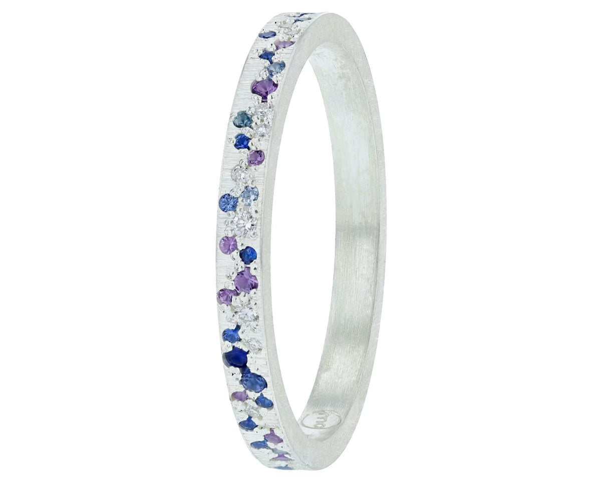 Luxus-Ring - medium Yarrow Sommer – Innenring aus Silber mit Diamanten, Saphire und Amethysten besetzt