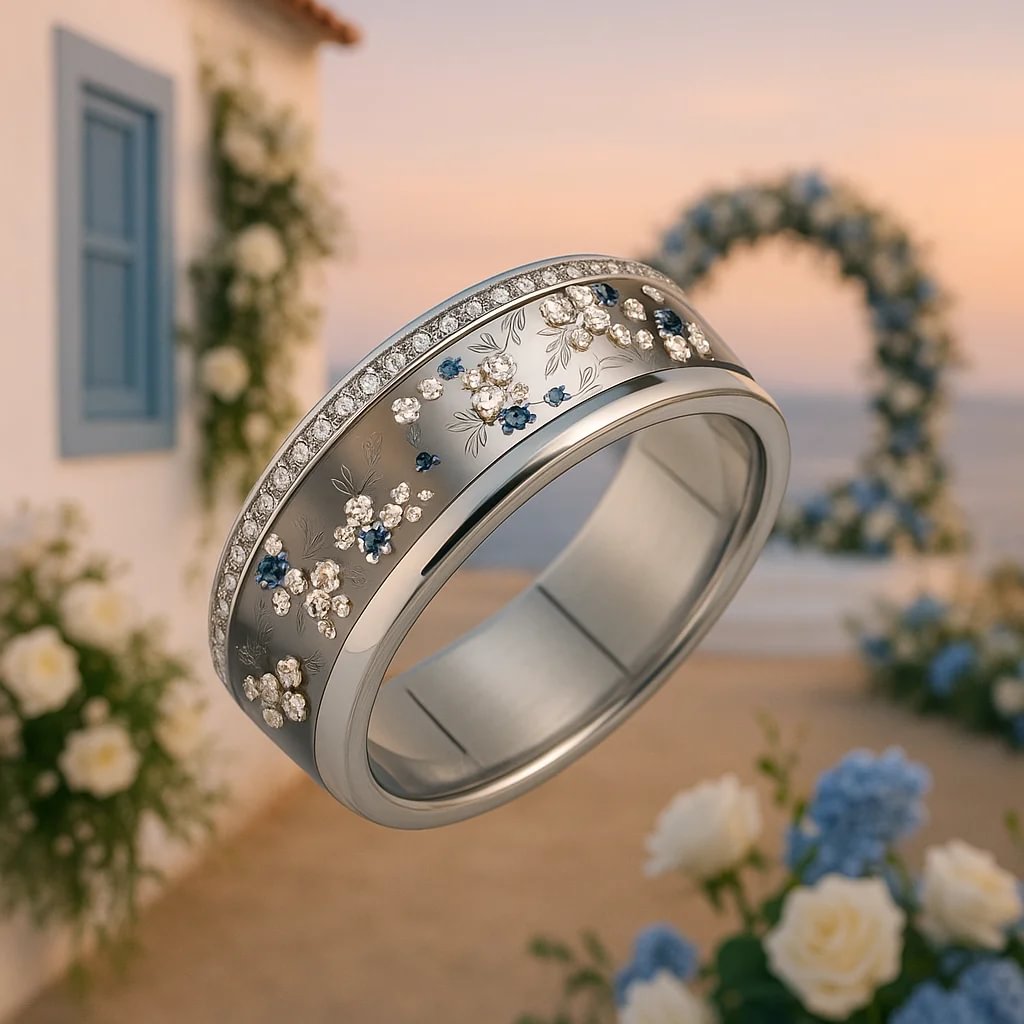 Innenring aus poliertem Silber (2/3 Addon) Hera mit blauen Saphiren und Diamanten für Luxus mood Ring