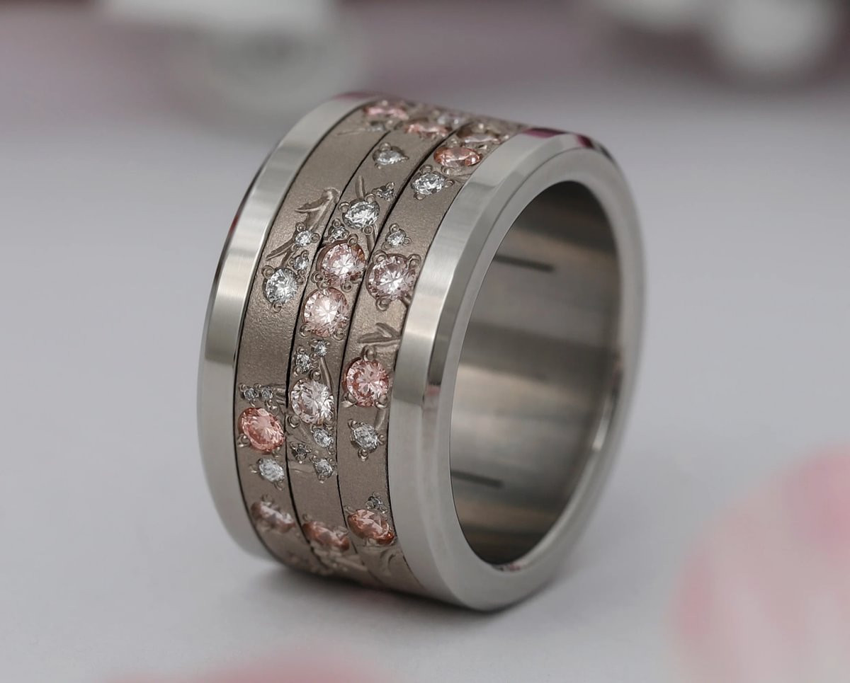 Innenring aus 18K Graugold (Medium Addon) Hanami 01 mit Diamanten und "Pur" rosa Diamanten für mood Luxus-Ring