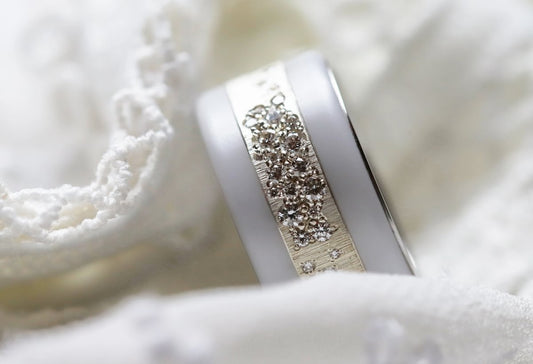 Bague luxe pour femme - Anneau en argent (deux tiers) Harrow "White" avec diamants