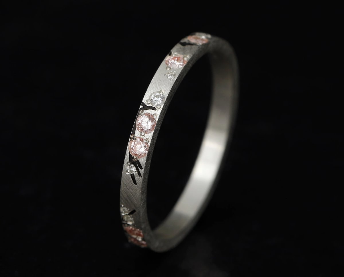 Innenring aus Silber (Medium Addon) Hanami 01 mit Diamanten und "Pur" rosa Diamanten für mood Luxus-Ring