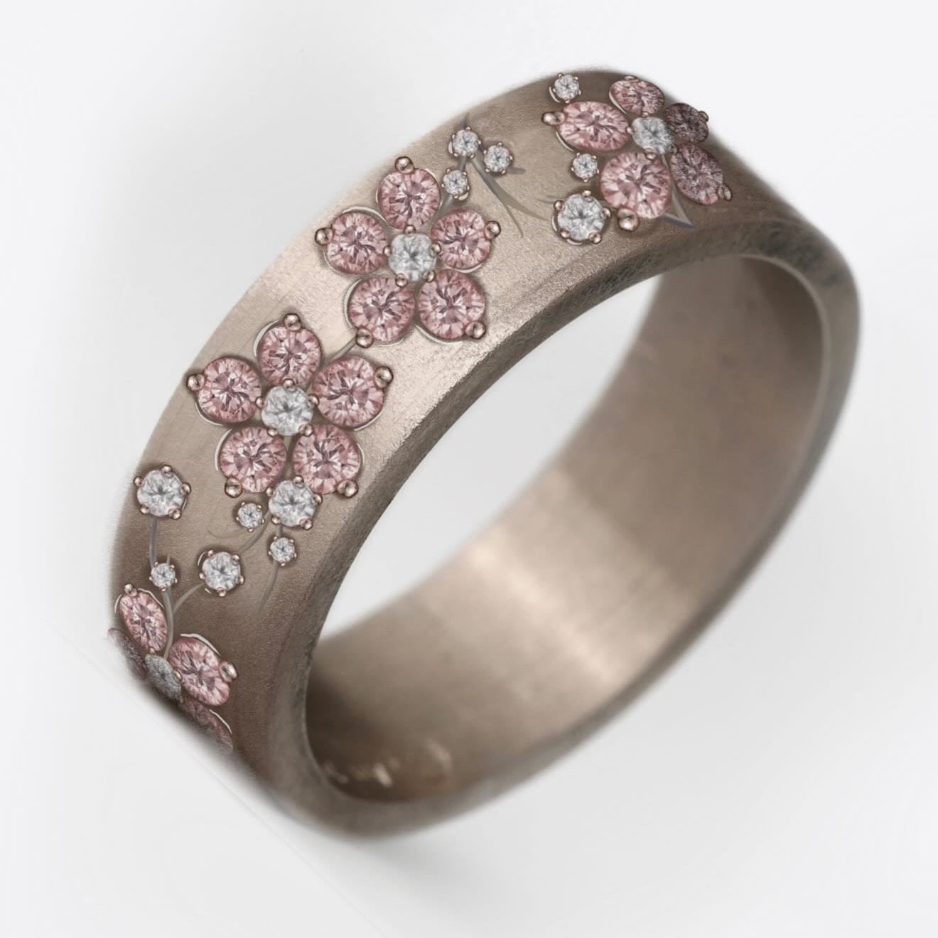 Addon Tsukihana serti des diamants purs et diamants blancs pour bague mood interchangeable