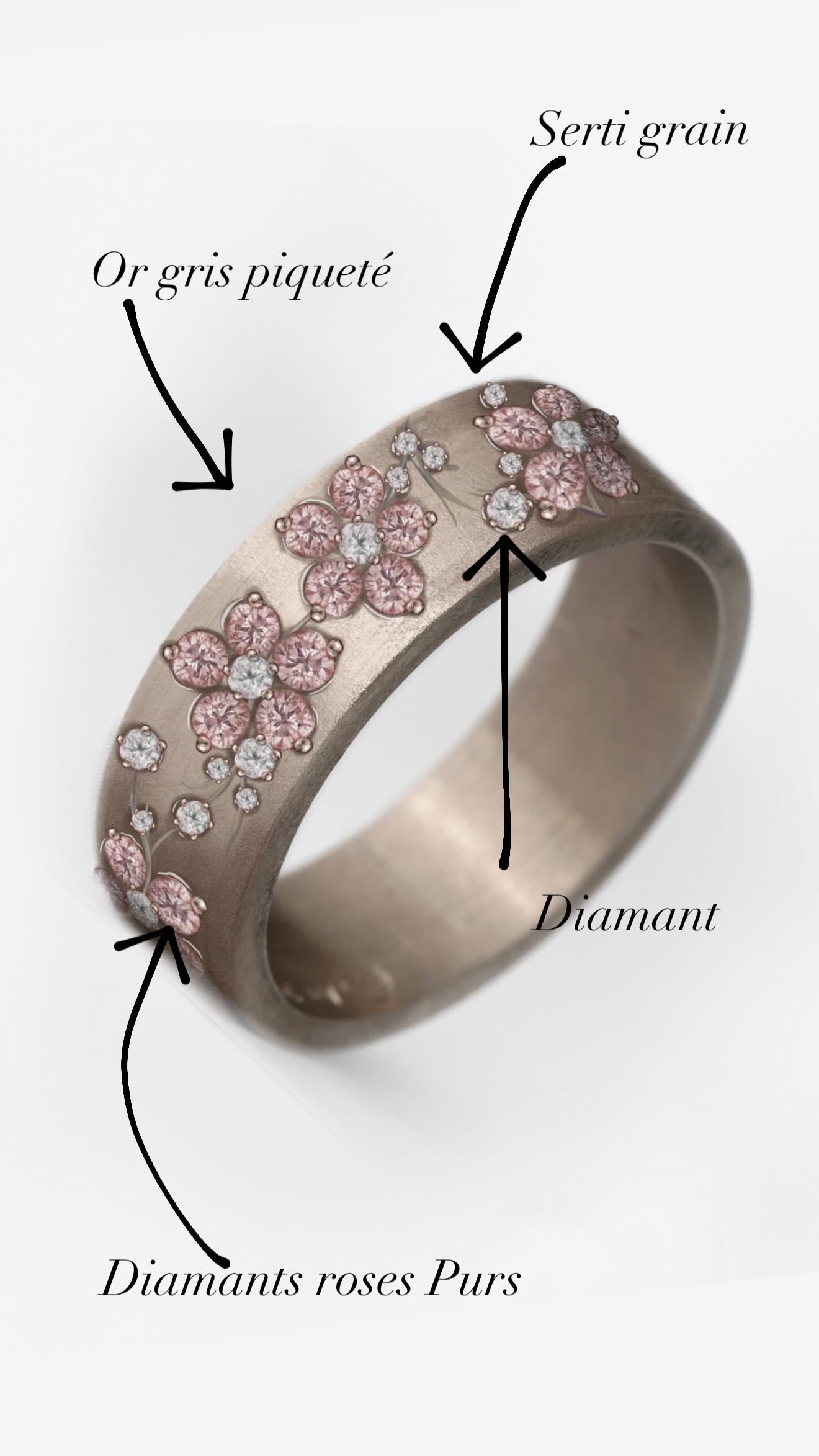 Addon Tsukihana serti des diamants purs et diamants blancs pour bague mood interchangeable