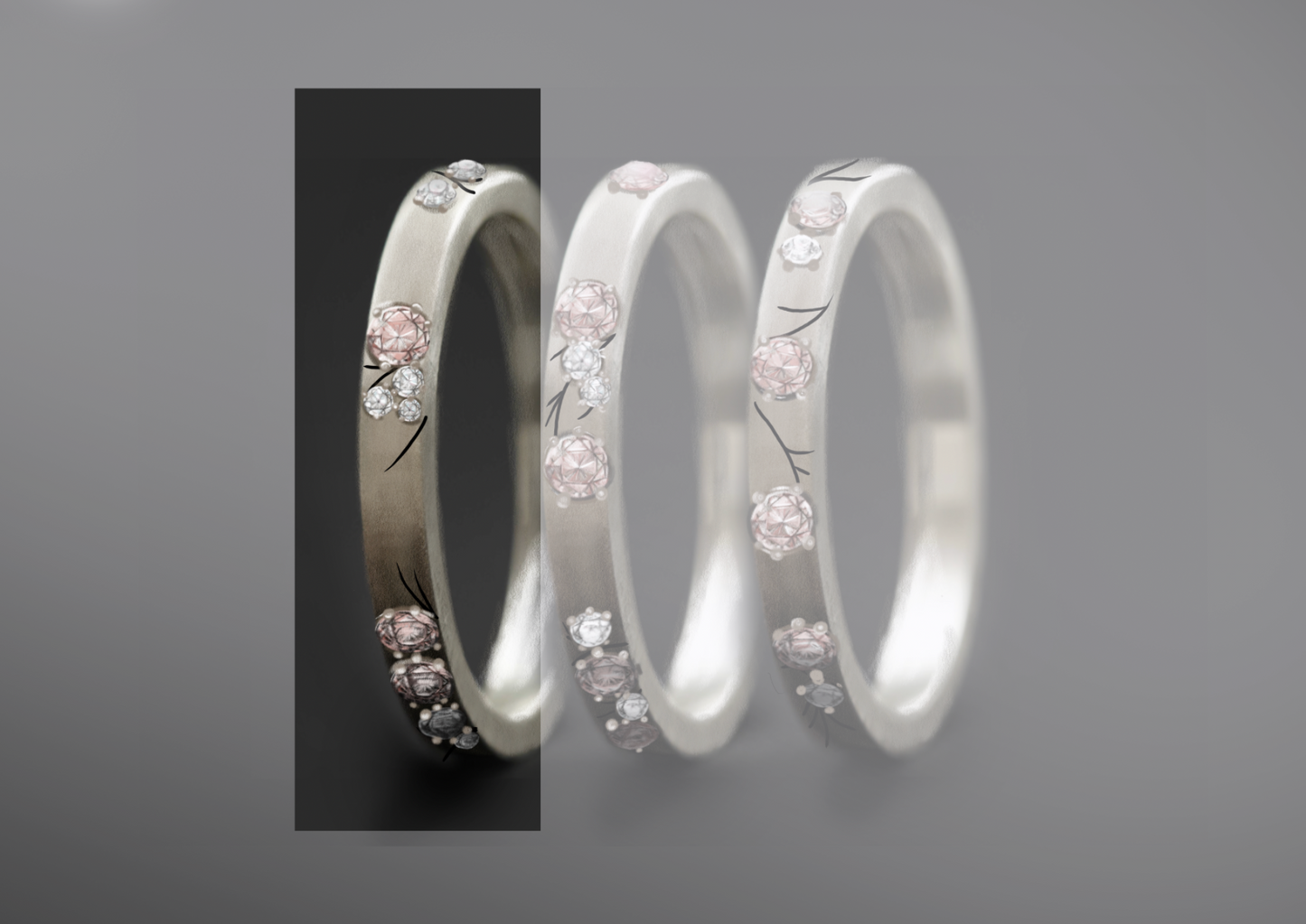 Innenring aus Silber (Medium Addon) Hanami 01 mit Diamanten und "Pur" rosa Diamanten für mood Luxus-Ring