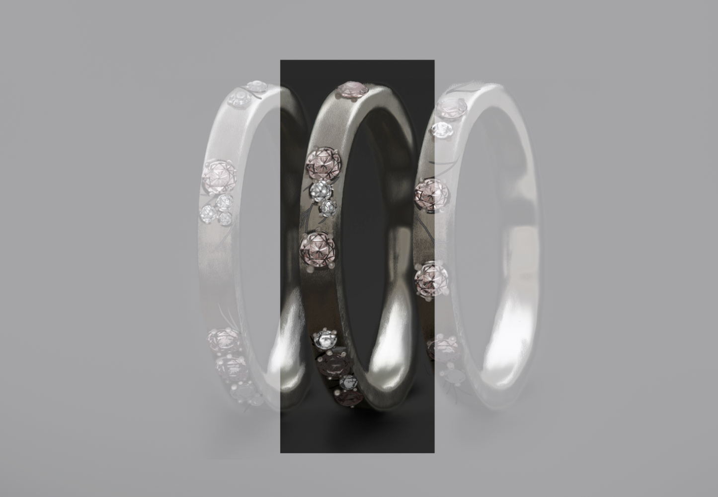 Innenring aus 18K Graugold (Medium Addon) Hanami 02 mit Diamanten und "Pur" rosa Diamanten für mood Luxus-Ring