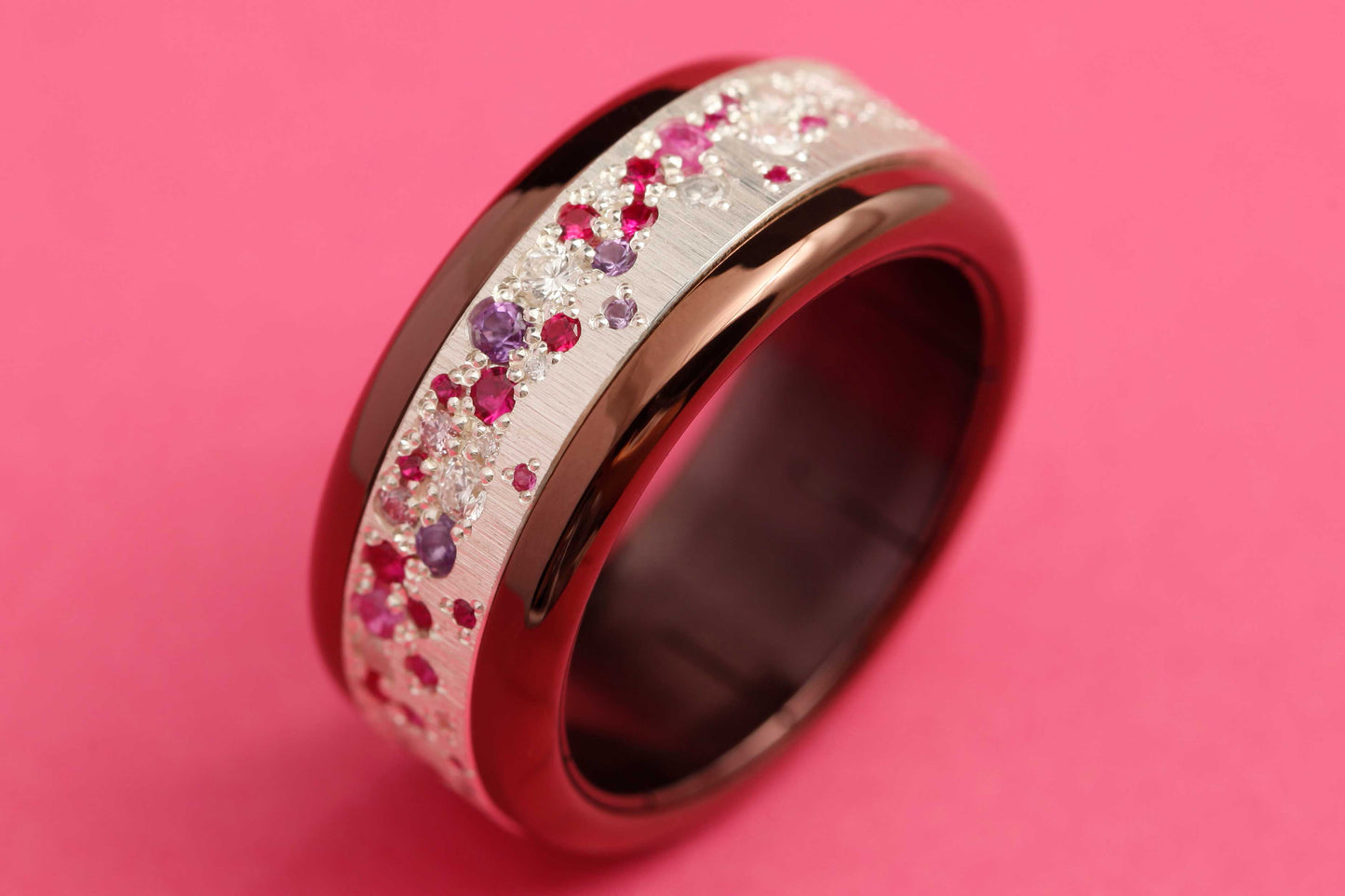 Bague luxe pour femme - Anneau en argent (addon) Yarrow "LOVE" avec diamants et pierres précieuses