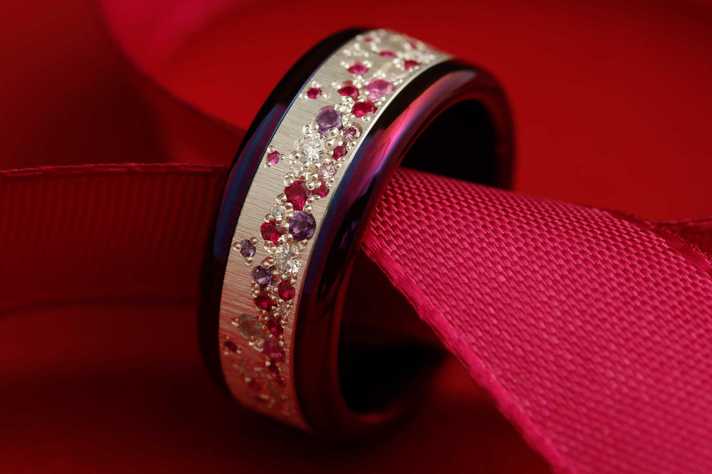 Bague luxe pour femme - Anneau en argent (addon) Yarrow "LOVE" avec diamants et pierres précieuses