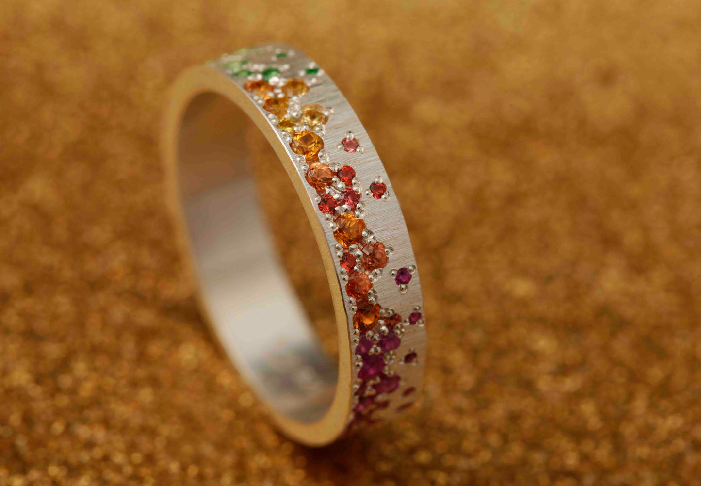 Bague luxe pour femme - Anneau en argent (addon) Yarrow "Arc-en-Ciel" avec diamants et pierres précieuses 
