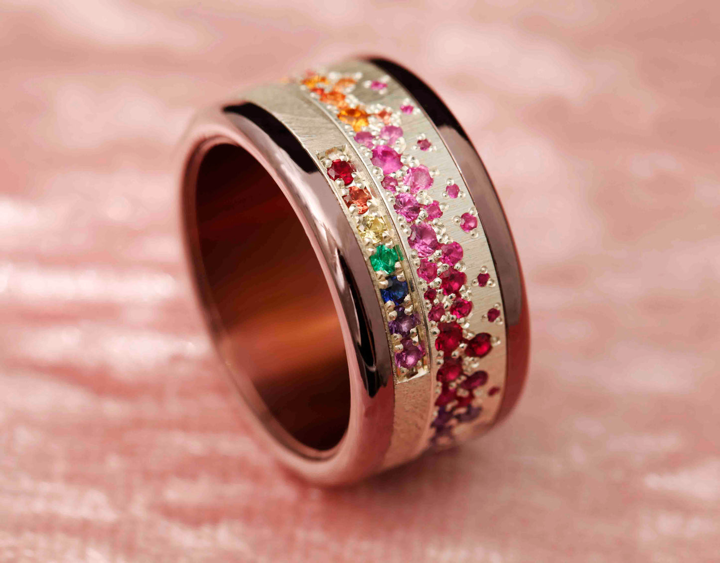 Bague luxe pour femme - Anneau en argent (addon) Yarrow "Arc-en-Ciel" avec diamants et pierres précieuses 