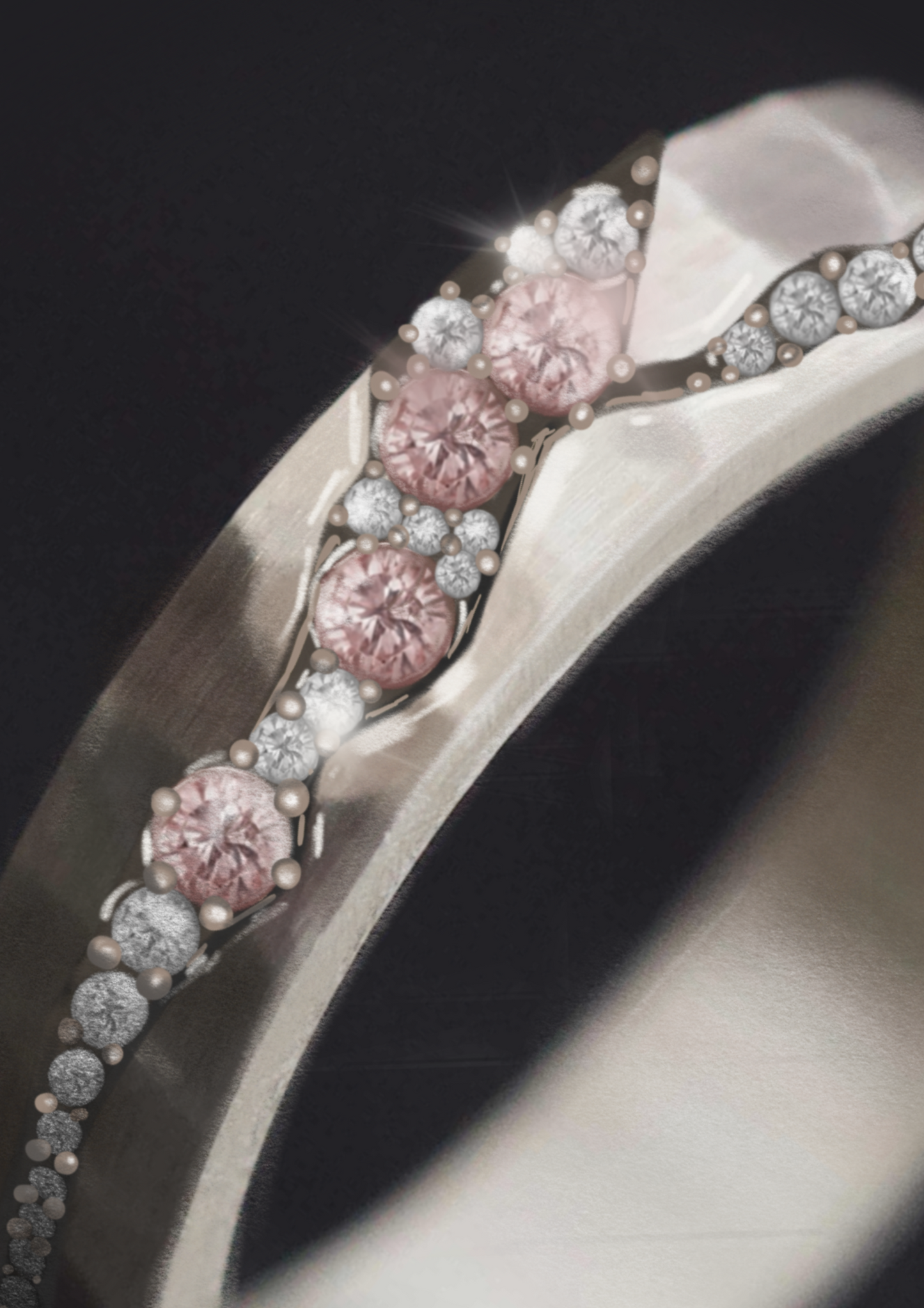 Deux tiers Hanairo serti des diamants purs et diamants blancs pour bague mood interchangeable