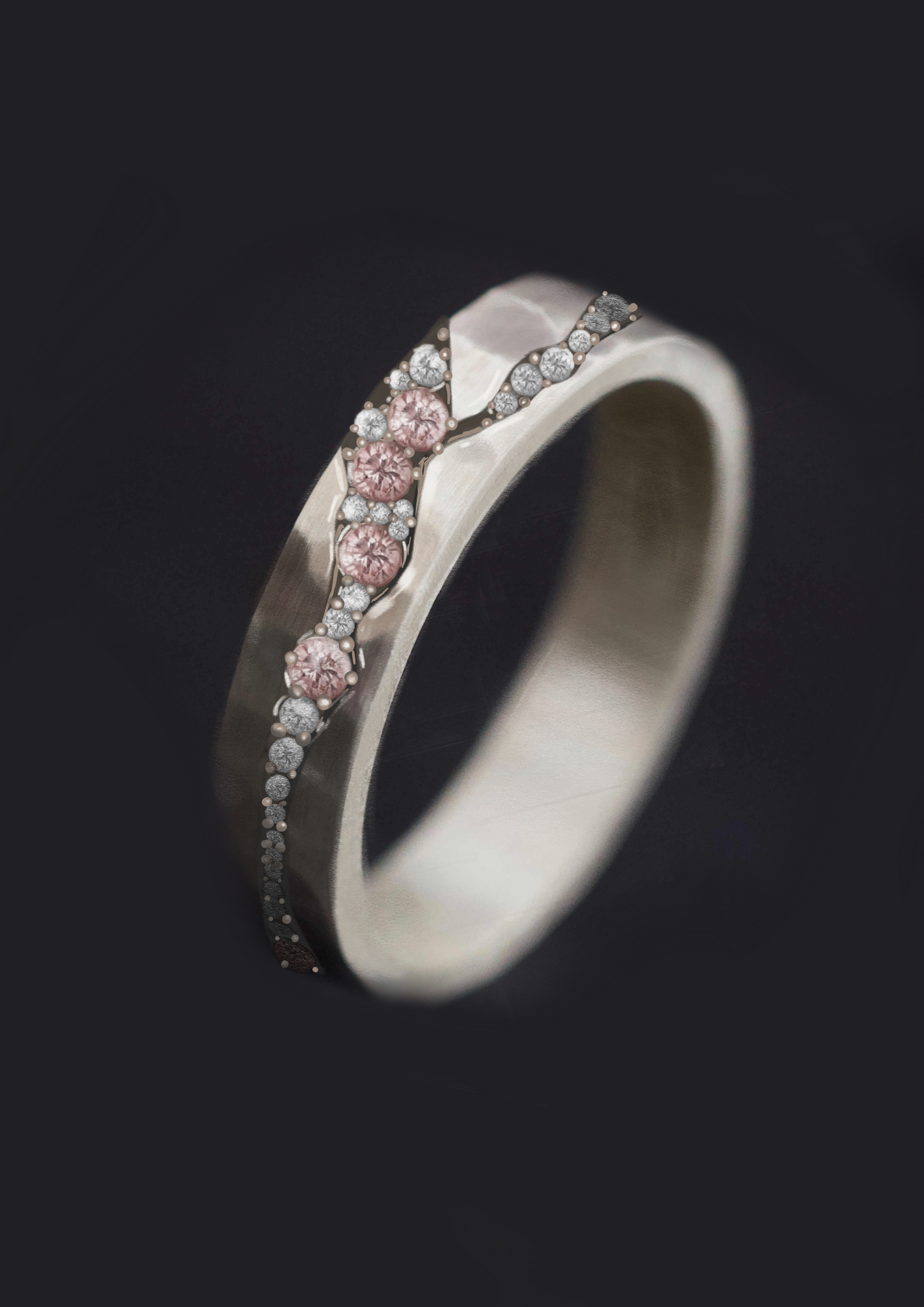 Deux tiers Hanairo serti des diamants purs et diamants blancs pour bague mood interchangeable