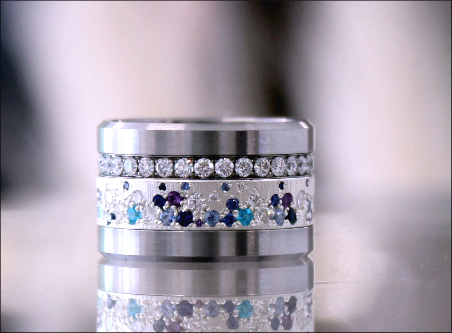Bague luxe pour femme - Anneau en argent (addon) Yarrow Glacé avec diamants et pierres précieuses