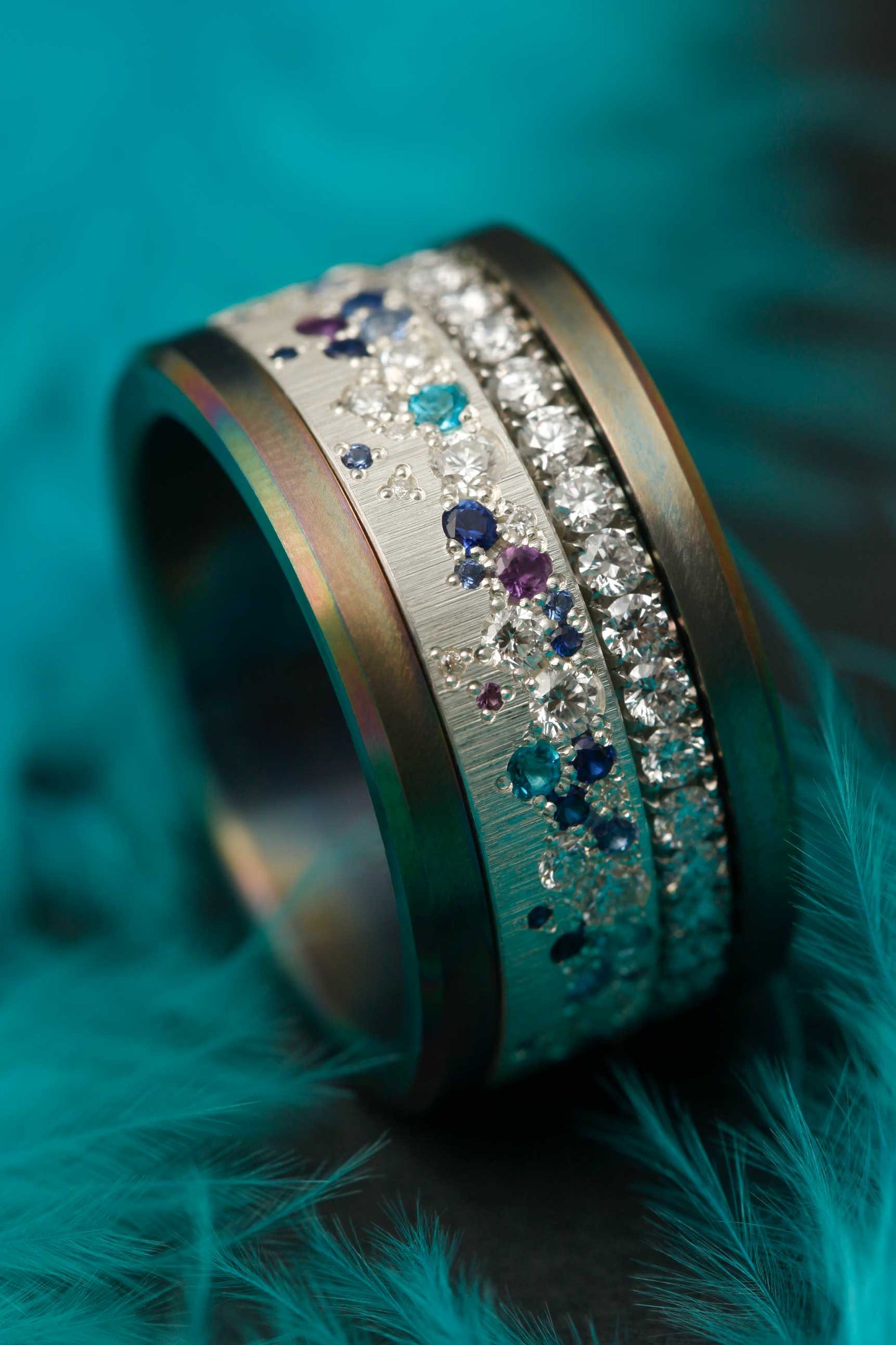 Bague luxe pour femme - Anneau en argent (addon) Yarrow Glacé avec diamants et pierres précieuses