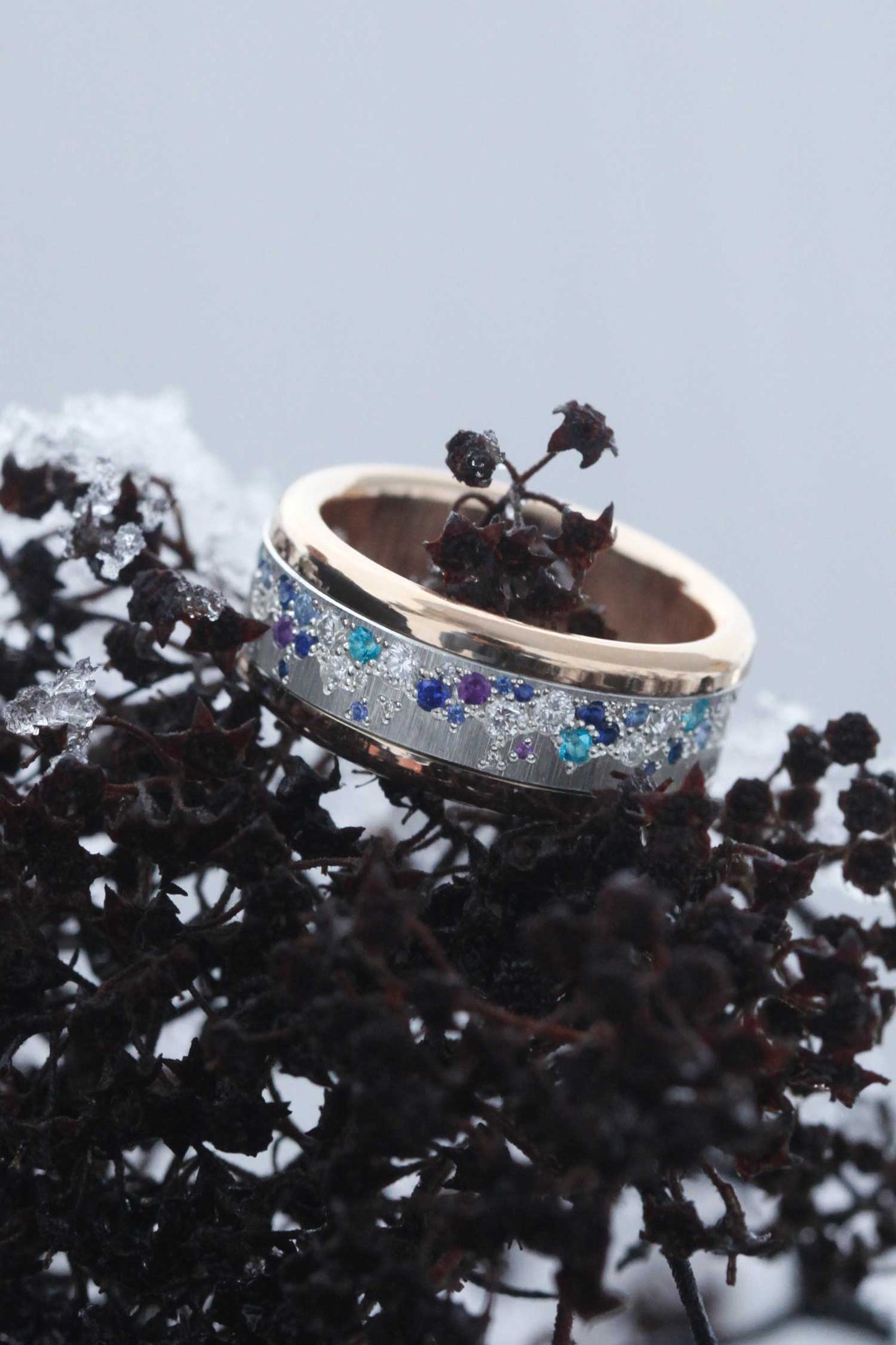 Bague luxe pour femme - Anneau en argent (addon) Yarrow Glacé avec diamants et pierres précieuses