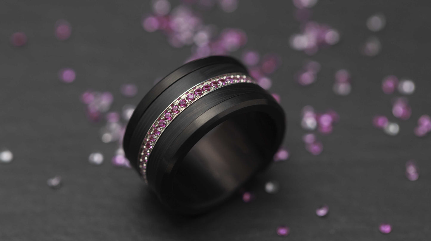 Addon medium acier entièrement serti de saphirs mauves en dégradé