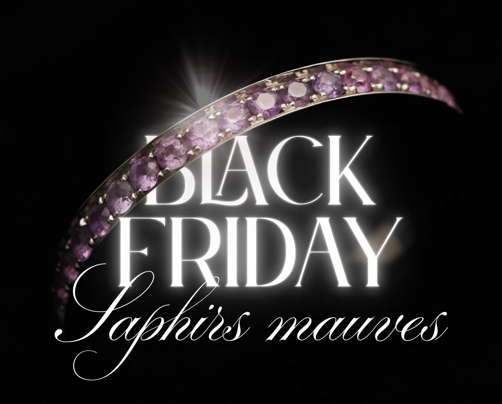 Addon medium acier entièrement serti de saphirs mauves clairs