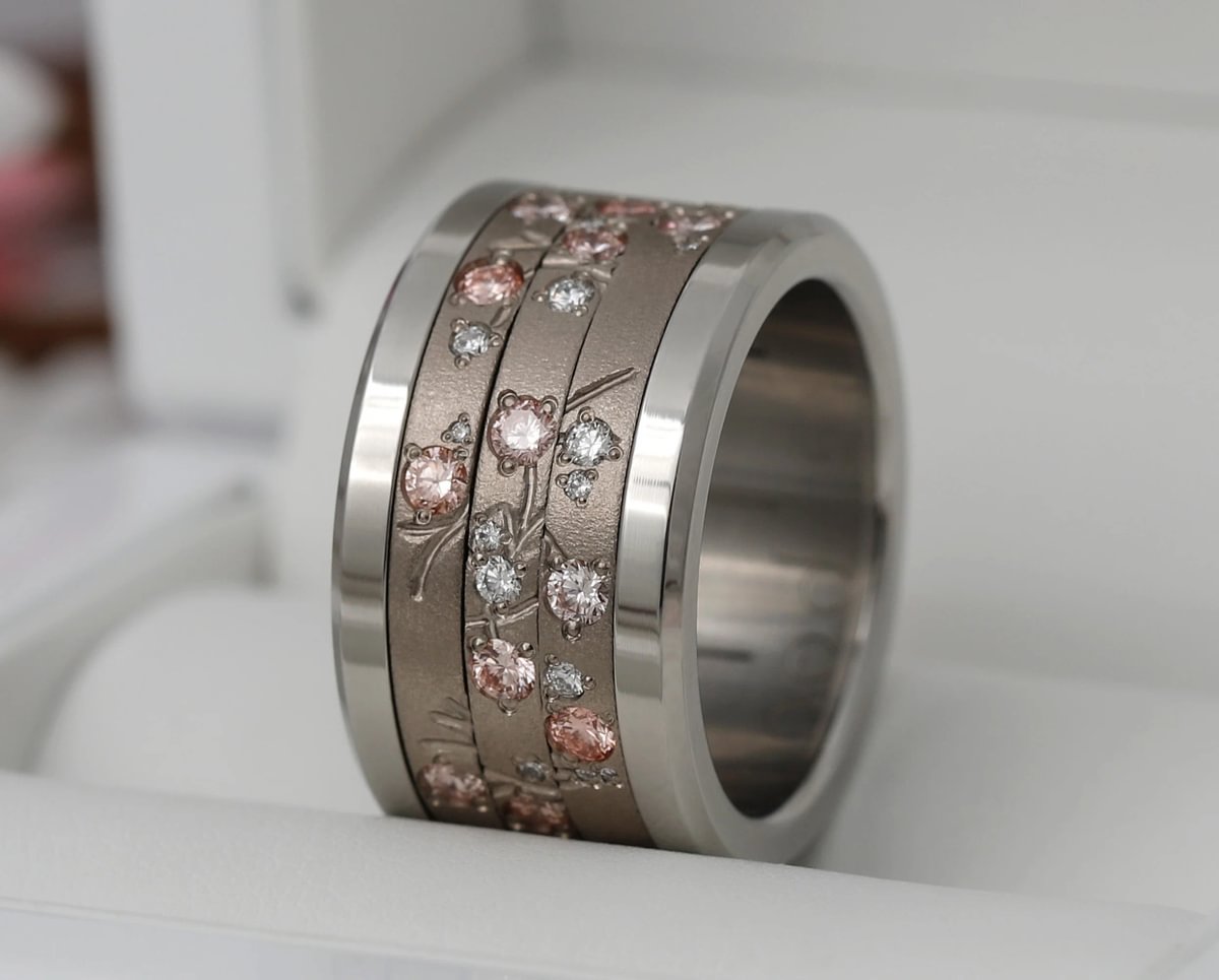 Innenring aus 18K Graugold (Medium Addon) Hanami 01 mit Diamanten und "Pur" rosa Diamanten für mood Luxus-Ring