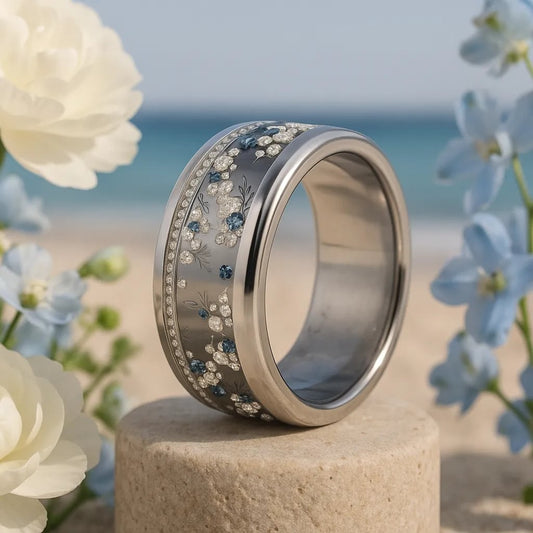 Innenring aus poliertem Silber (2/3 Addon) Hera mit blauen Saphiren und Diamanten für Luxus mood Ring
