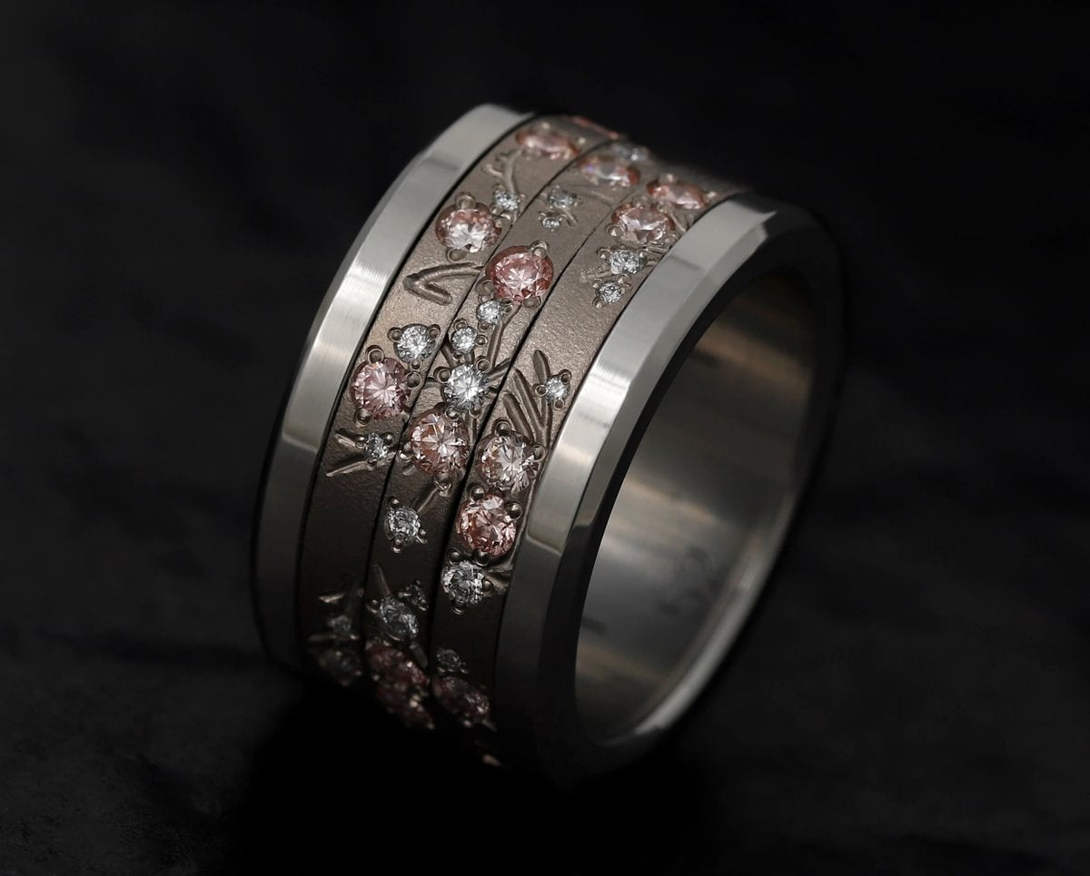 Innenring aus 18K Graugold (Medium Addon) Hanami 01 mit Diamanten und "Pur" rosa Diamanten für mood Luxus-Ring