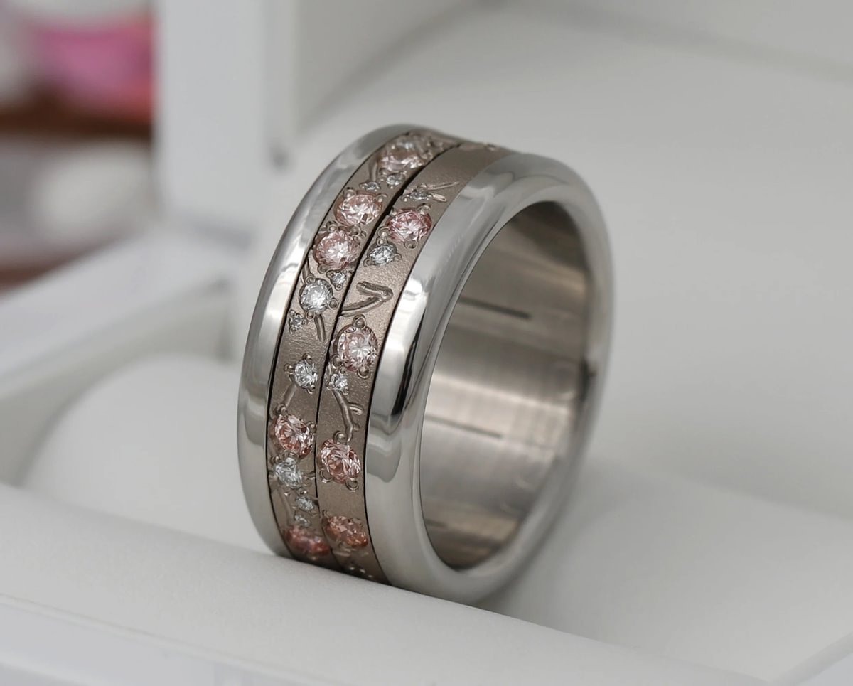 Innenring aus 18K Graugold (Medium Addon) Hanami 01 mit Diamanten und "Pur" rosa Diamanten für mood Luxus-Ring