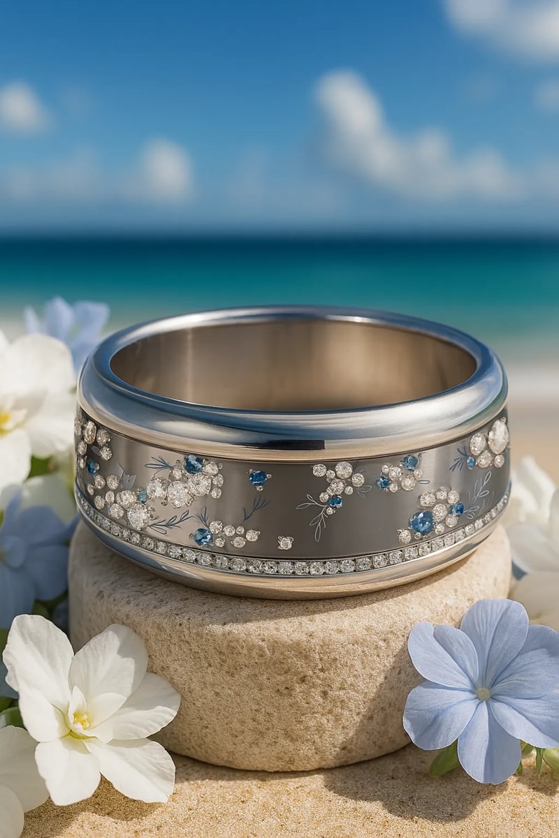Innenring aus poliertem Silber (2/3 Addon) Hera mit blauen Saphiren und Diamanten für Luxus mood Ring