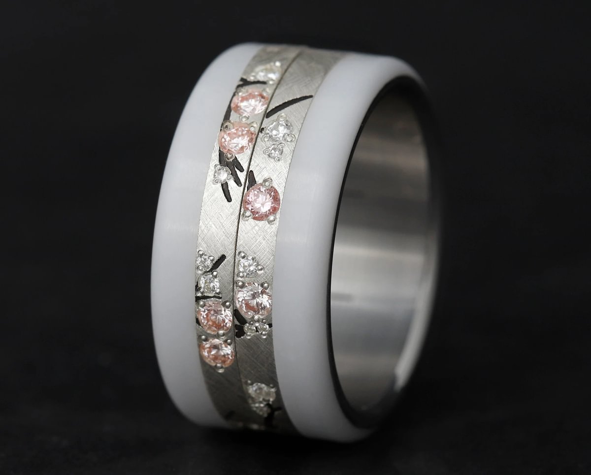 Innenring aus Silber (Medium Addon) Hanami 01 mit Diamanten und "Pur" rosa Diamanten für mood Luxus-Ring