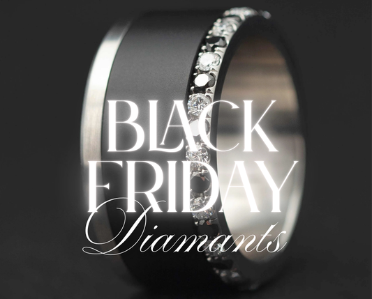 Base small entièrement sertie de diamants et diamants noirs 1.9mm sur un côté