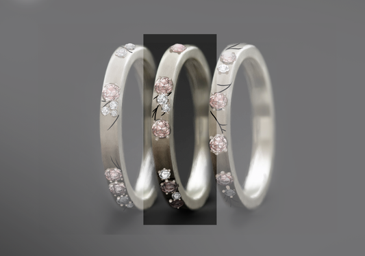 Anneau en argent  (addon medium) Hanami 02  avec diamants  et diamant rose Pur pour bague mood de luxe