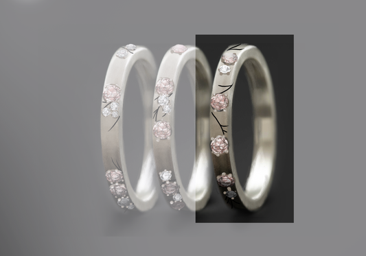 Anneau en argent  (addon medium) Hanami 03  avec diamants  et diamant rose Pur pour bague mood de luxe