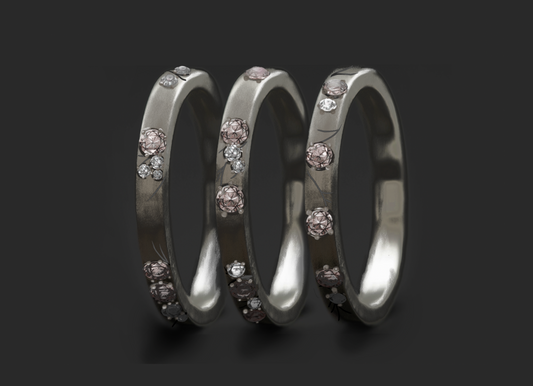 Set von 3 Innenringen aus 18K Graugold (3 Medium Addons) Hanami mit Diamanten und "Pur" rosa Diamanten für mood Luxus-Ring