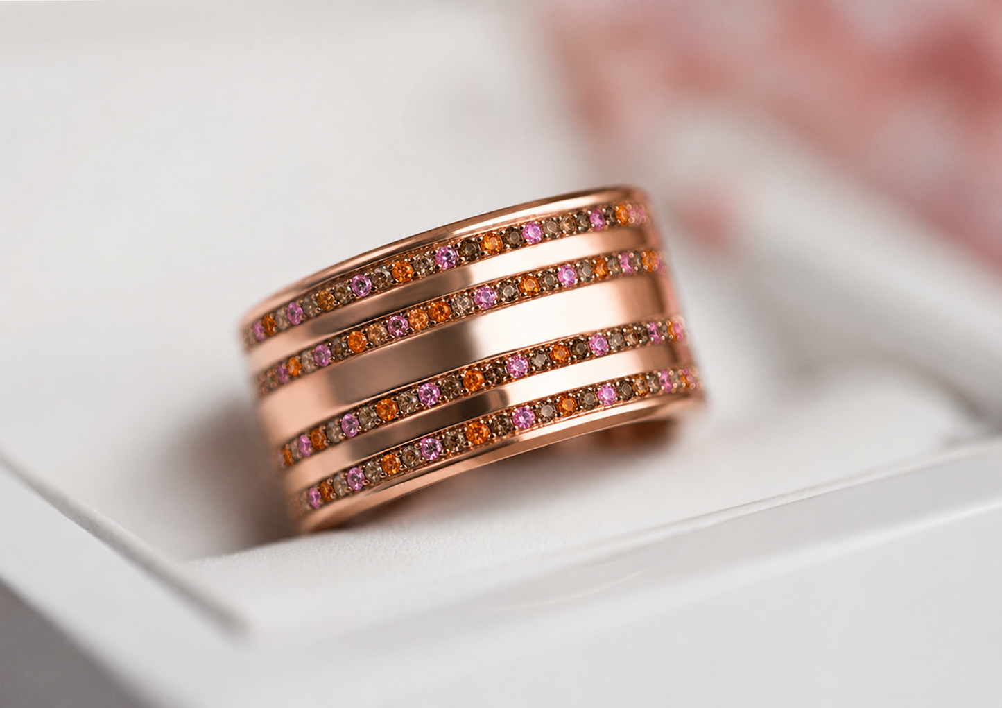 🍂 Mini addon « Rococo Chaleur » en acier serti de saphirs roses, orange & brun 0.9 mm