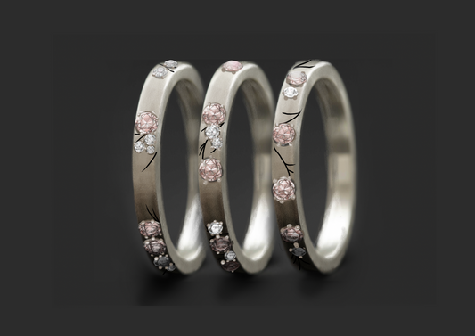 Set von 3 Innenringen aus Silber (3 Medium Addons) Hanami mit Diamanten und "Pur" rosa Diamanten für mood Luxus-Ring