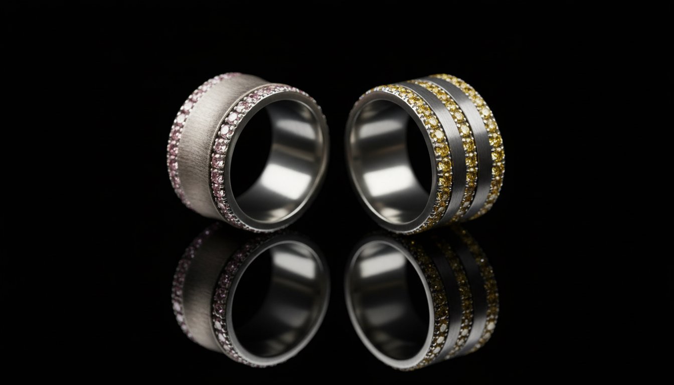 Base large sertie de diamants purs roses de Zermatt sur un côté