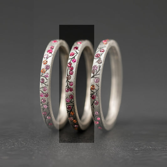 Anneau en argent (addon medium) Souffle d'automne 02  avec pierres précieuses pour bague mood de luxe