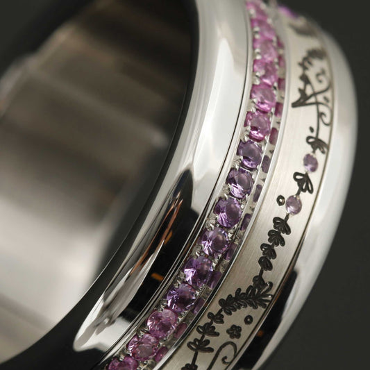 Addon medium acier entièrement serti d'améthystes et de saphirs rose en dégradé - en stock